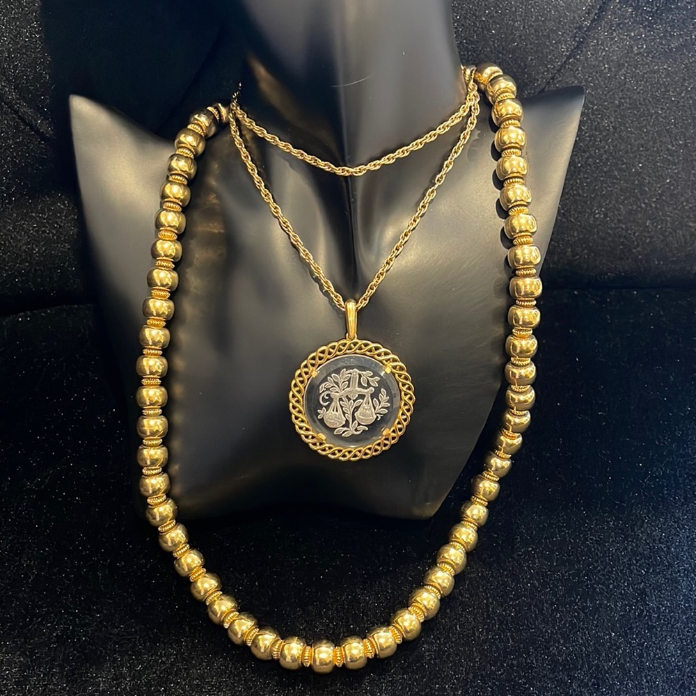 Trifari two gold medal and beads necklaces